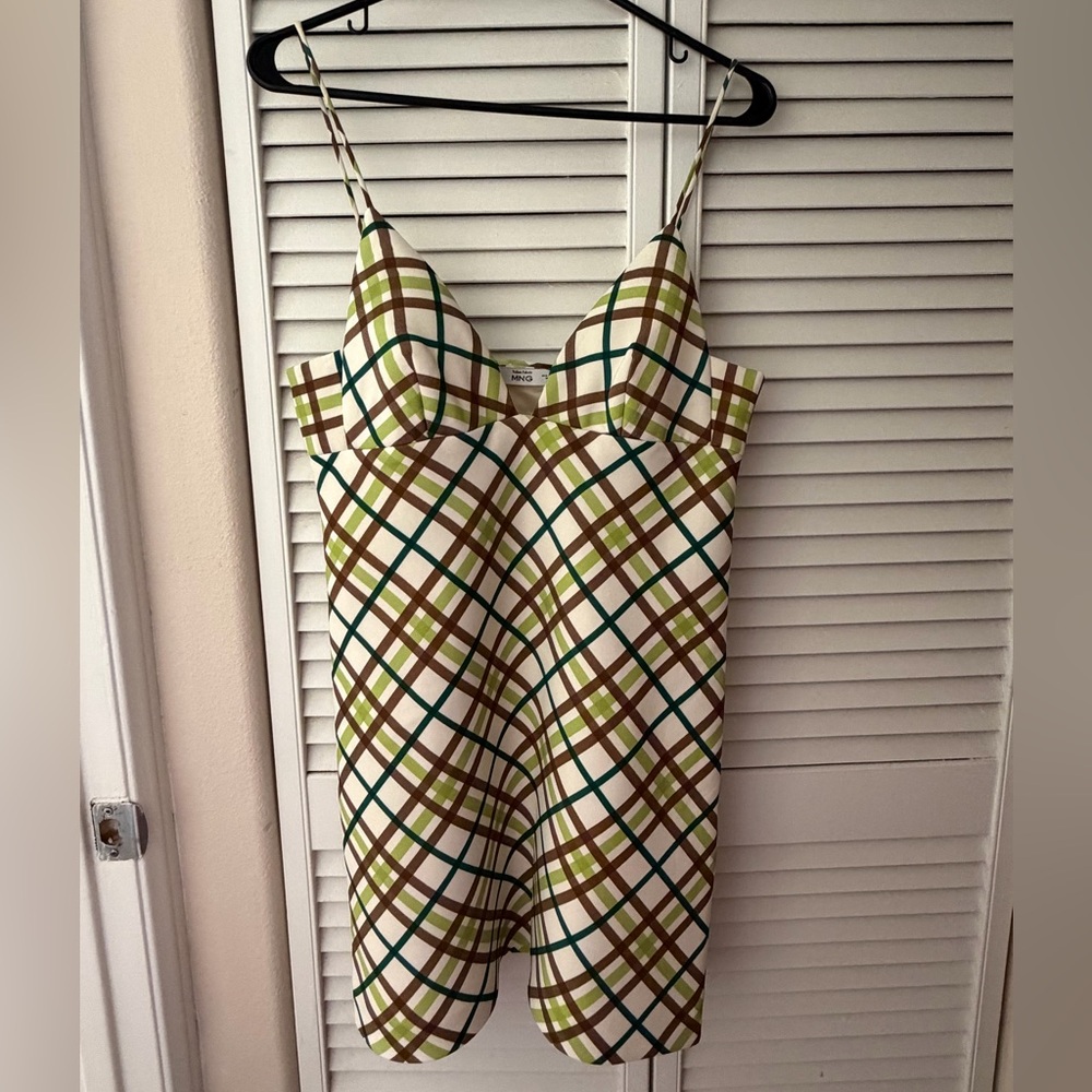 Mango Check Neckline Dress Size M/ 6 NWT
